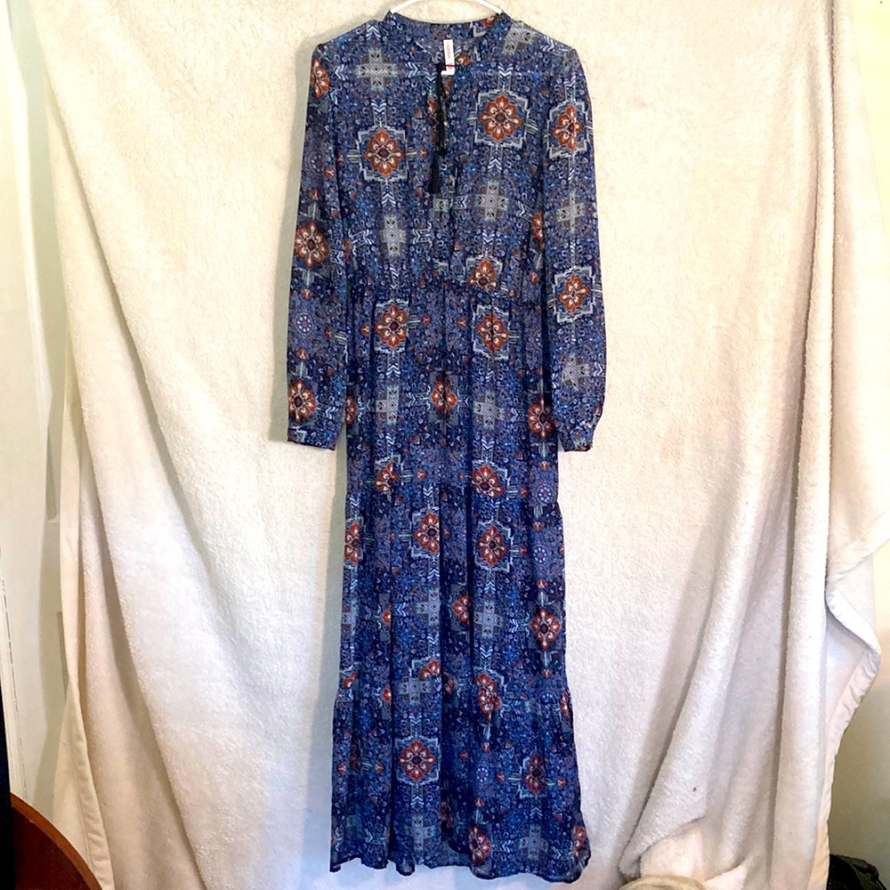 Exhilaration Paisley Sheer Maxi Dress Hippie Boho Retro